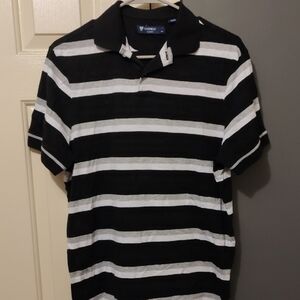 Cremieux Black and White and Gray Striped Polo Shirt Size Small